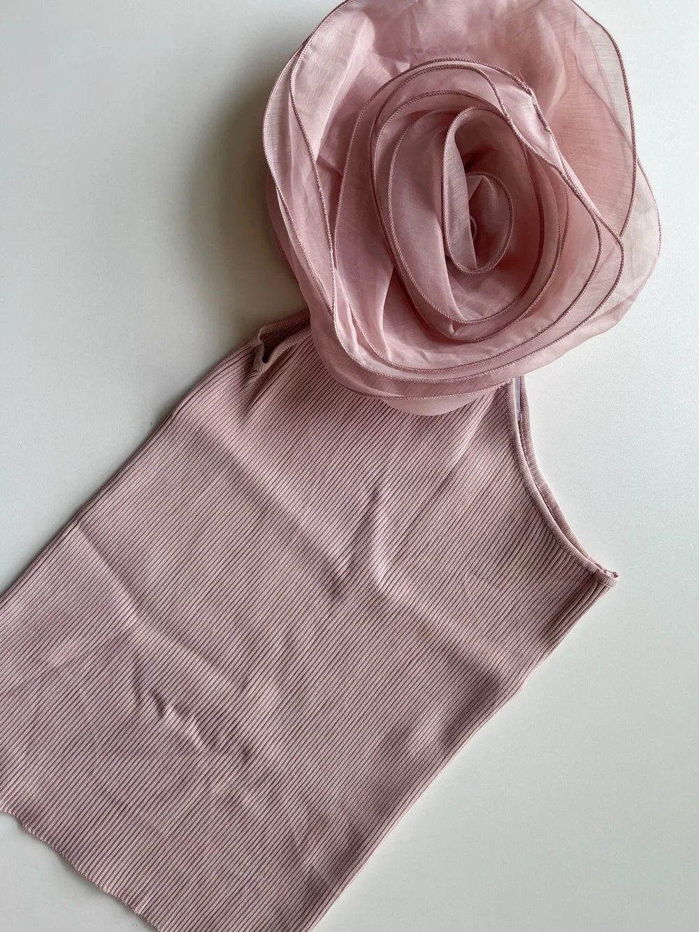 Zara One-Shoulder Ribbed Tank Top - Light Pink - Picture 1 of 3